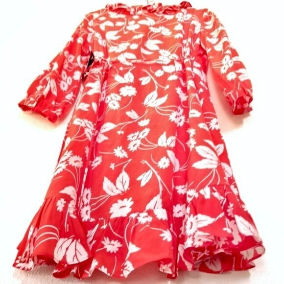 NWT RIXO London Abigail Ruffle Wrap Mini Dress Red Daisy Floral 100% Silk Medium - Picture 10 of 16